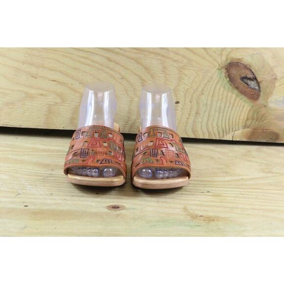 Pikolinos Sandals Womens Sz 38 Brown Leather Multi Sz 7.5 Wedge Cutout Slip On - Picture 2 of 7